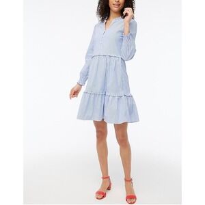 J. Crew Women's Size 12 Blue Striped Tiered Ruffle Long Sleeve Dress